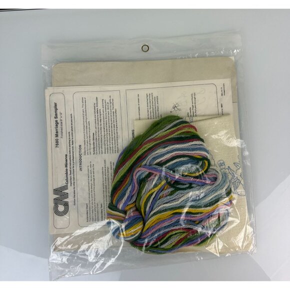 Vintage Columbia Minerva Crewel Craft Kit Marriage Sampler 1976 Floral - Picture 7 of 13